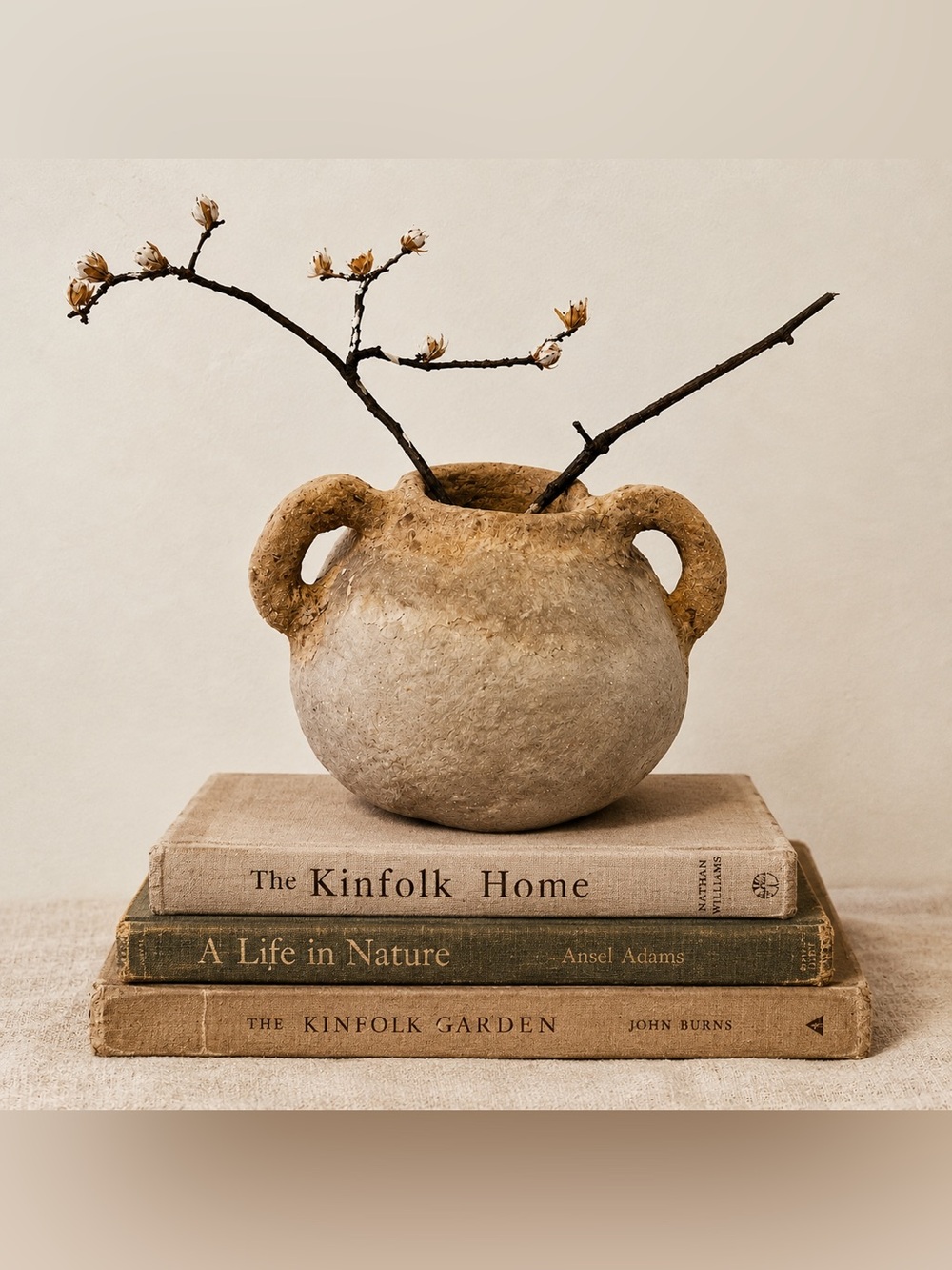 Rustic Handmade Two-Tone Papier-Mâché Vase with Handles